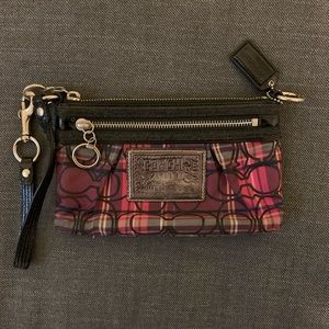 Coach Pink Purple Plaid Wristlet